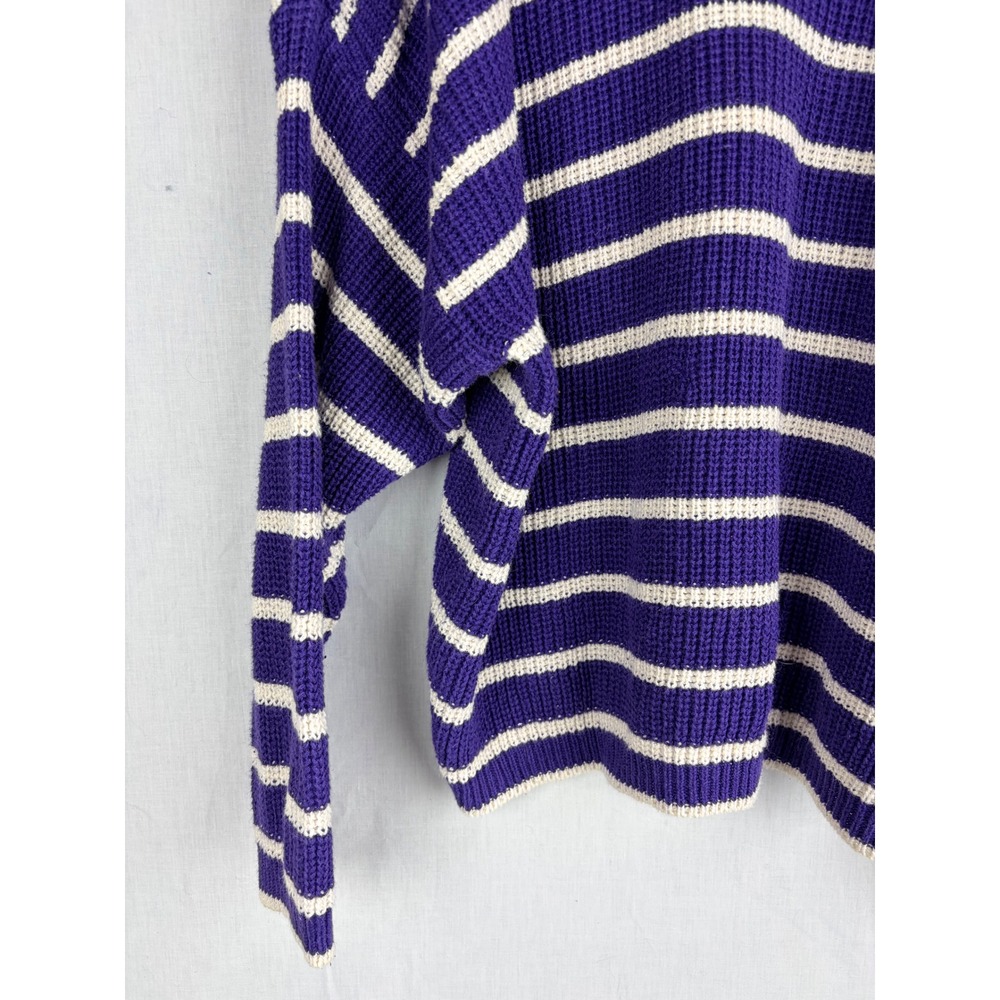 Chaus Sport L Purple White Striped Oversized Chunky Knit Crewneck Sweater - Picture 12 of 14